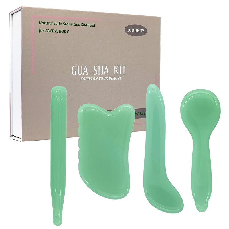 [Australia] - Gua Sha Set, 4 Pack Gua Sha Facial Massage Tool Aventurine Jade Stone Guasha Beauty Skin Care Tool for Face and Body, Birthday/Christmas/Mothers Day/Valentines Day Gifts for Women 4 Pack Green 