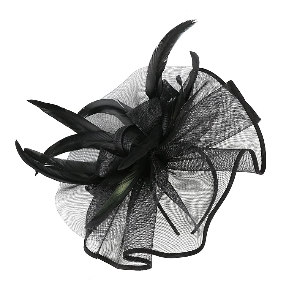 [Australia] - MIQIQAO Fascinators Hat for Women Tea Party Headband Wedding Cocktail Flower Mesh Feathers Hair Clip BigBlack3 