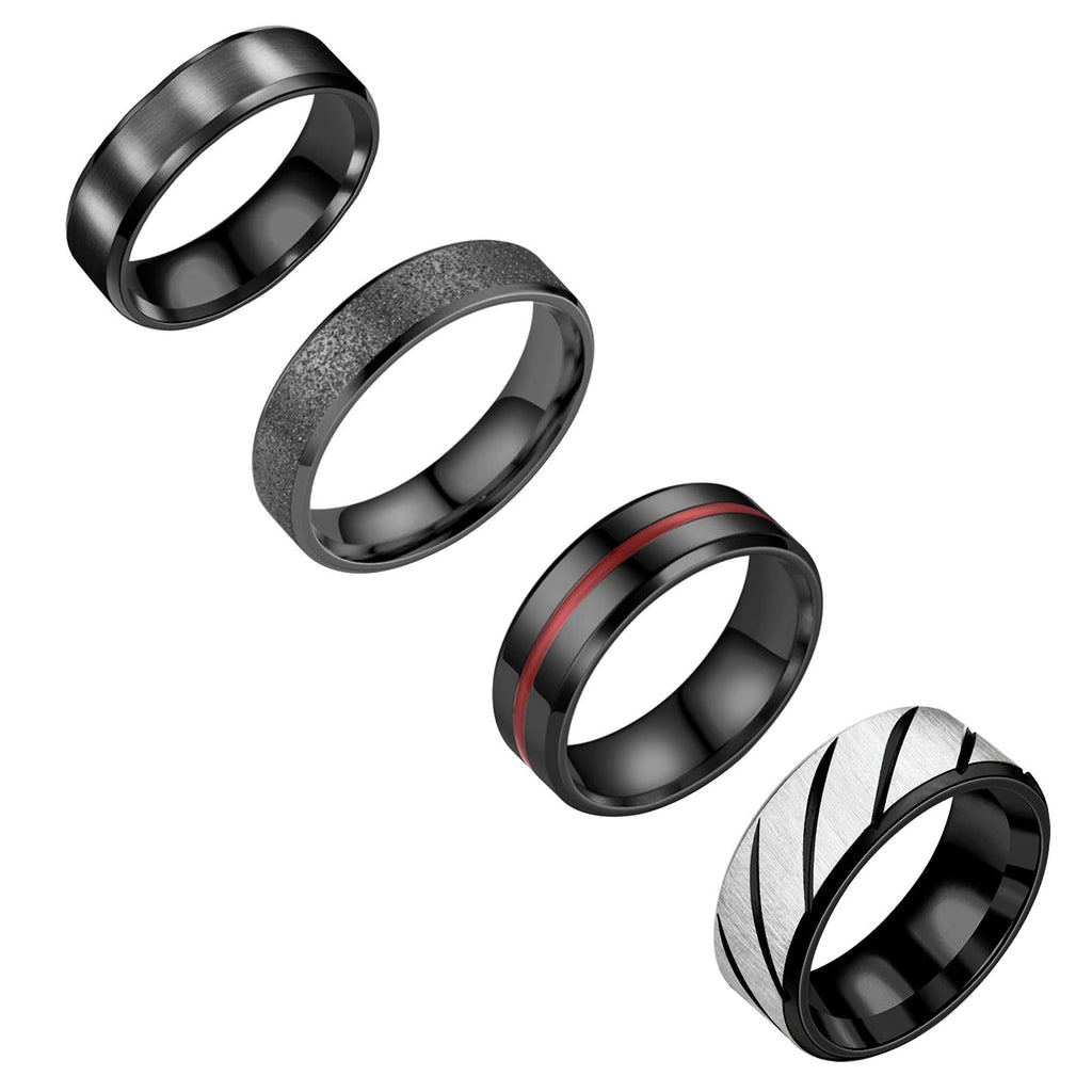 [Australia] - 4Pcs Stainless Steel Rings for Men Black Cool Rings Wedding Bands for Men Women Ring Set 6/8MM Wide 