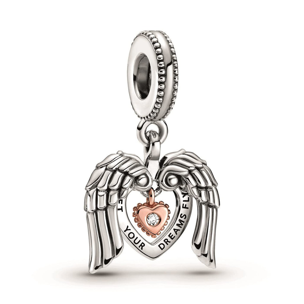 [Australia] - Annmors Heart Charms 925 Sterling Silver Bead Charm Suitable for Europe Bracelet and Necklace，Mothers Day Happy Birthday Jewelry Gifts for Women Angel Wings & Heart Dangle Charm 