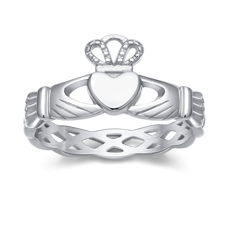 [Australia] - Greenpod Stainless Steel Rings for Women Girls Silver Irish Claddagh Rings Love Heart Celtic Knot Crown Wedding Band Size 4-12 4.5 