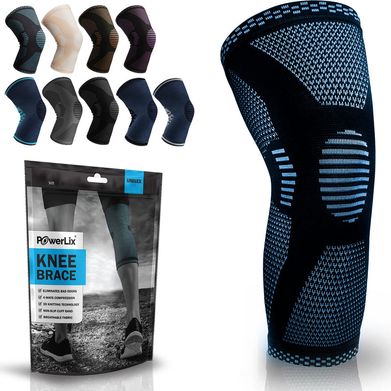 [Australia] - POWERLIX Knee Compression Sleeve - Best Knee Brace for Knee Pain for Men & Women – Knee Support for Running, Basketball, Weightlifting, Gym, Workout, Sports Light Blue Large 