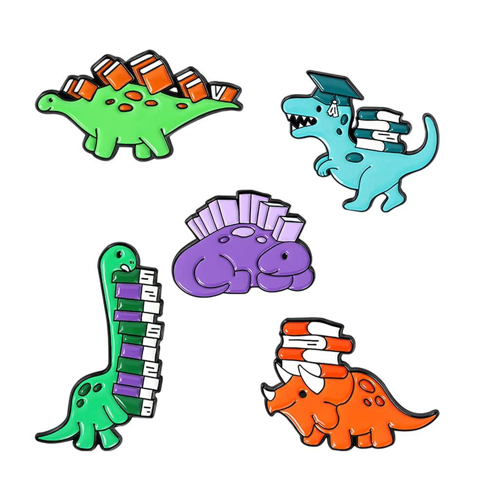 [Australia] - Cute Cartoon Dinosaur Enamel Pin Set Brooch Pins Animal Patter Lapel Pins Accessory for Backpacks Badges Hats Bags As Women Girls Kids Gift Book Dinosaurs 5pcs 
