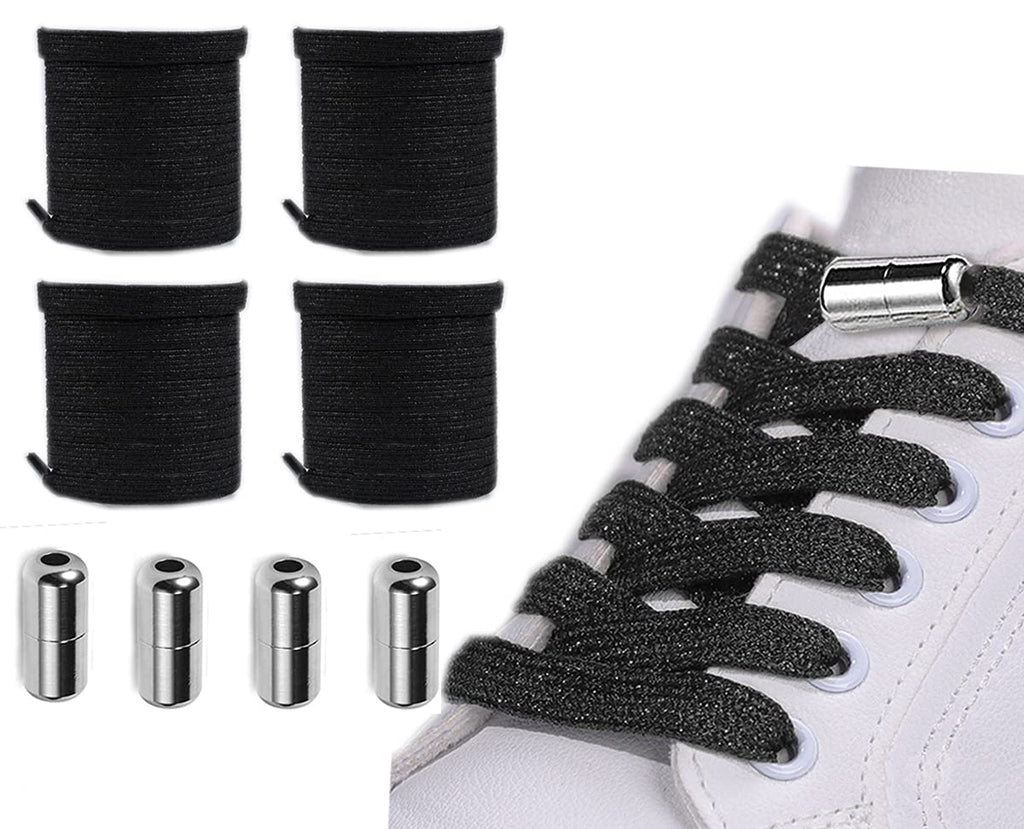 [Australia] - 2Pairs No Tie Shoelaces ,Elastic Shoe Laces for Adults and Kids Sneakers,Elastic No Tie Shoelaces 2pairs-silver Black 