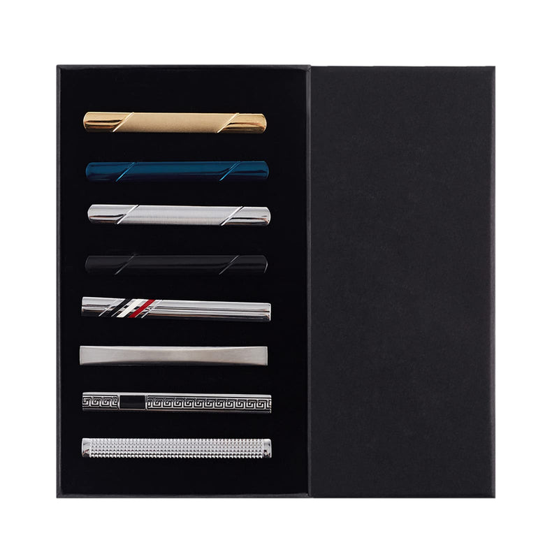 [Australia] - EvmAsaLQ 8Pcs Tie Clips for Men,Black Gold Blue Silver Tie Bar Clip Set for Regular,Tie Bar Clip is a Gift for Father,and Lover,Suitable for Wedding Business Gifts 