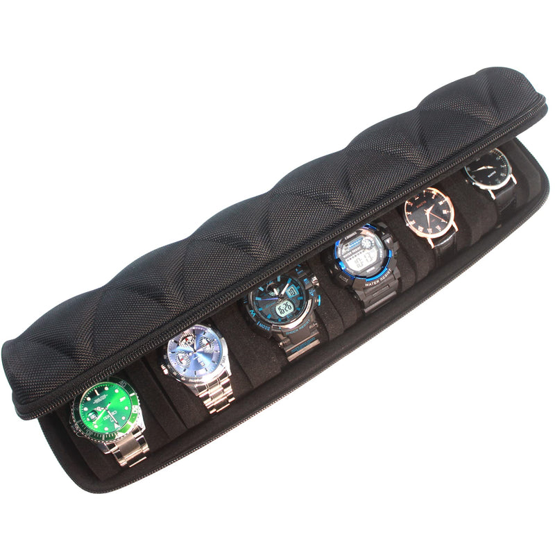 [Australia] - Travel watch roll case 6 slots, hard cover portable watch display organizer, Fits All Wrist Watches & Smart Watches Up to 55mm 