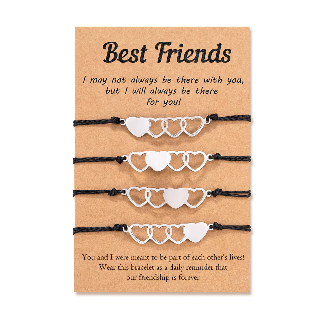 [Australia] - Tarsus 2/3/4Pcs Best Friend Bracelets Friendship Bff Matching Distance Heart Bracelet Gifts for Women Girls Teen Men 4 Bff Hearts 