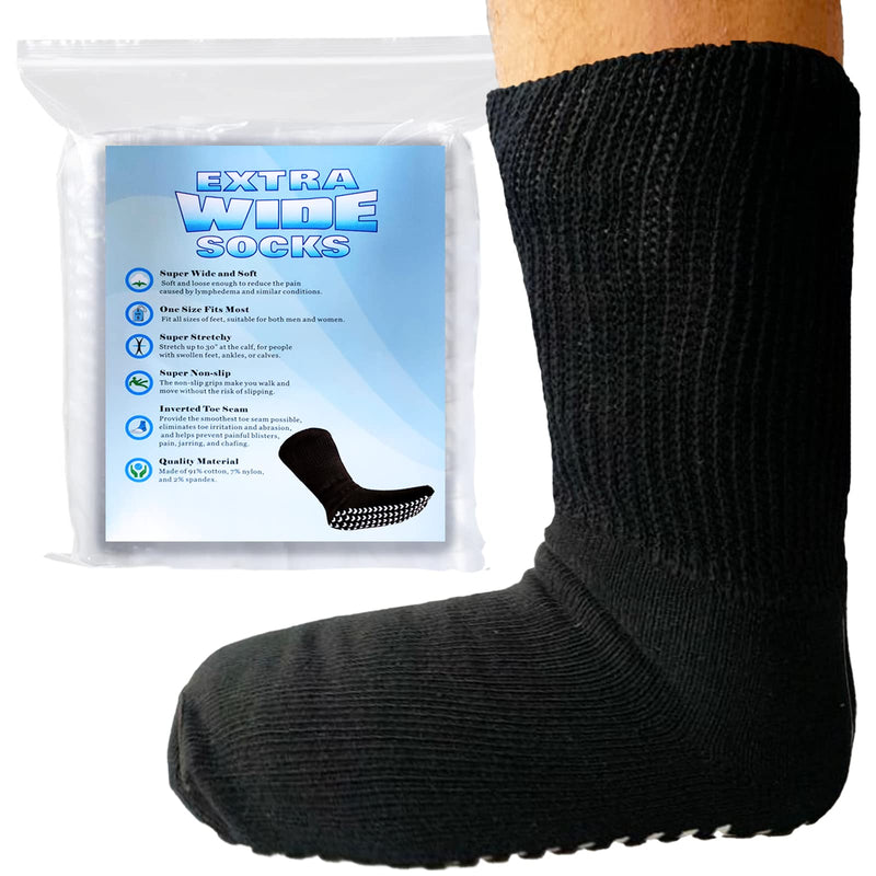 [Australia] - 2 Pairs of Extra Wide Diabetic Socks for Swollen Feet-Non Slip Cast Socks-Ideal for Edema Feet, Socks for Lymphedema, No Obstruction of Circulation, Mens and Womens-Black 
