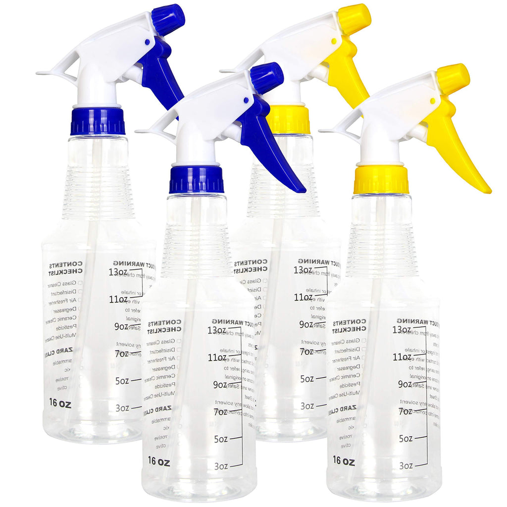 [Australia] - Youngever 4 Pack Empty Spray Bottles, 16 Ounce Spray Bottles for Cleaning Solutions, Pressurized Sprayer, Adjustable Nozzle, Printed Measurements and Checkbox 