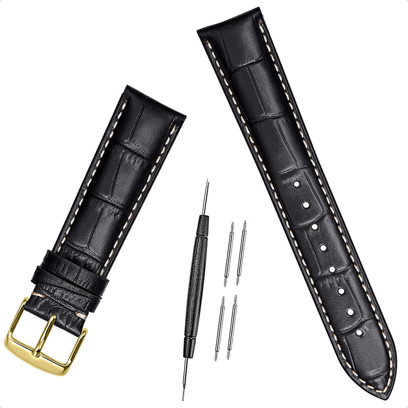 [Australia] - Watch Bands for Men, 18mm Watch Band, Watch Band, Watch Bands, Men's Watch Bands, Leather Watch Bands for Men Black/beige stitch-go gold buckle 