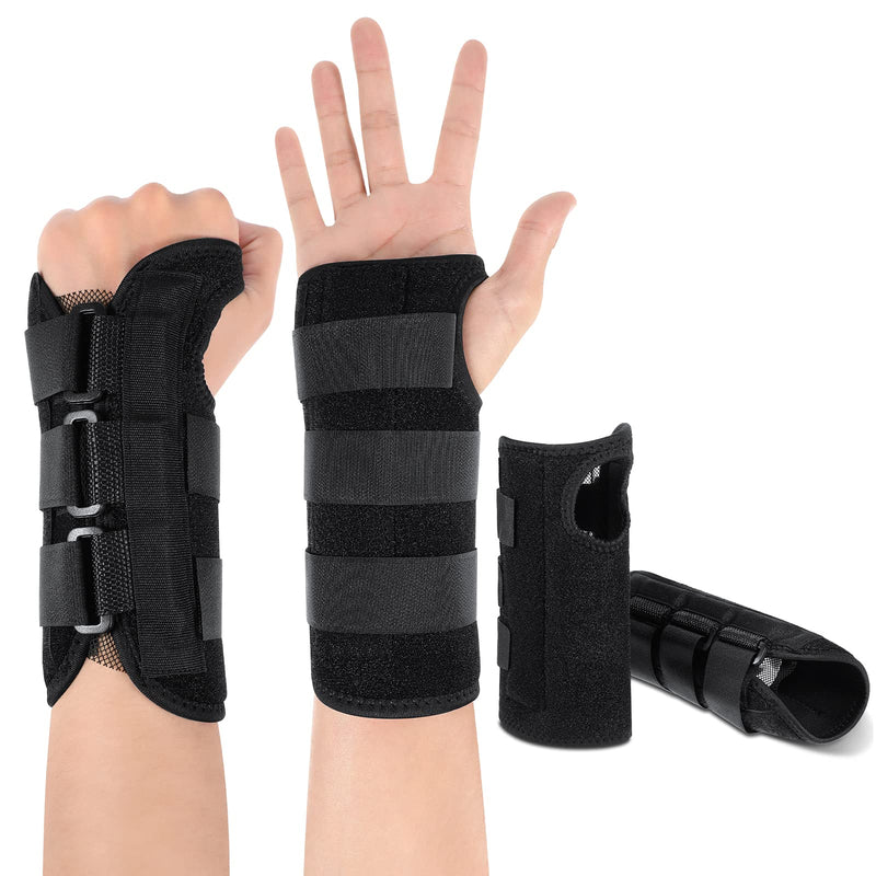 [Australia] - SATINIOR 2 Pieces Carpal Tunnel Wrist Brace Support Removable Metal Wrist Splint, Three Adjustable Compression Straps for Tendinitis, Sports Injuries, Pain Relief (Left and Right Hand), Black Right and Left Hand 
