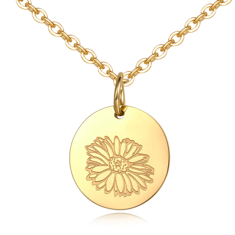 [Australia] - EPIRORA Dainty Coin Necklaces for Women, Gold Birth Month Flower Round Disc Engraved Floral Pendant Necklace Personalized Birthday Gifts for Mom Wife Daughter April-Daisy 