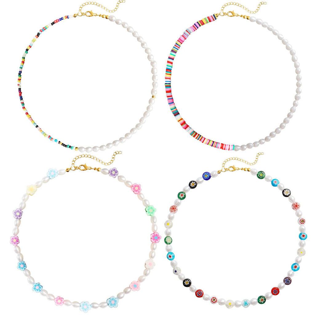 [Australia] - Bohemian Smiley Face Necklace Colorful Pearl Beaded Choker for Women Handmade Irregular Faux Necklaces with Charm 4 face choker necklace 