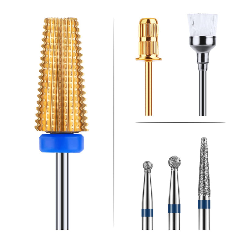 [Australia] - Nail Drill Bits, ZoCCee 5 in 1 Carbide Nail Bit Tapered Barrel Rotary Bit for Both Left and Right Handed 3/32" Professional Carbide Tungsten bits for Acrylic Nail Gel  (M-Medium Feine, Blue Base) M-Medium Feine 