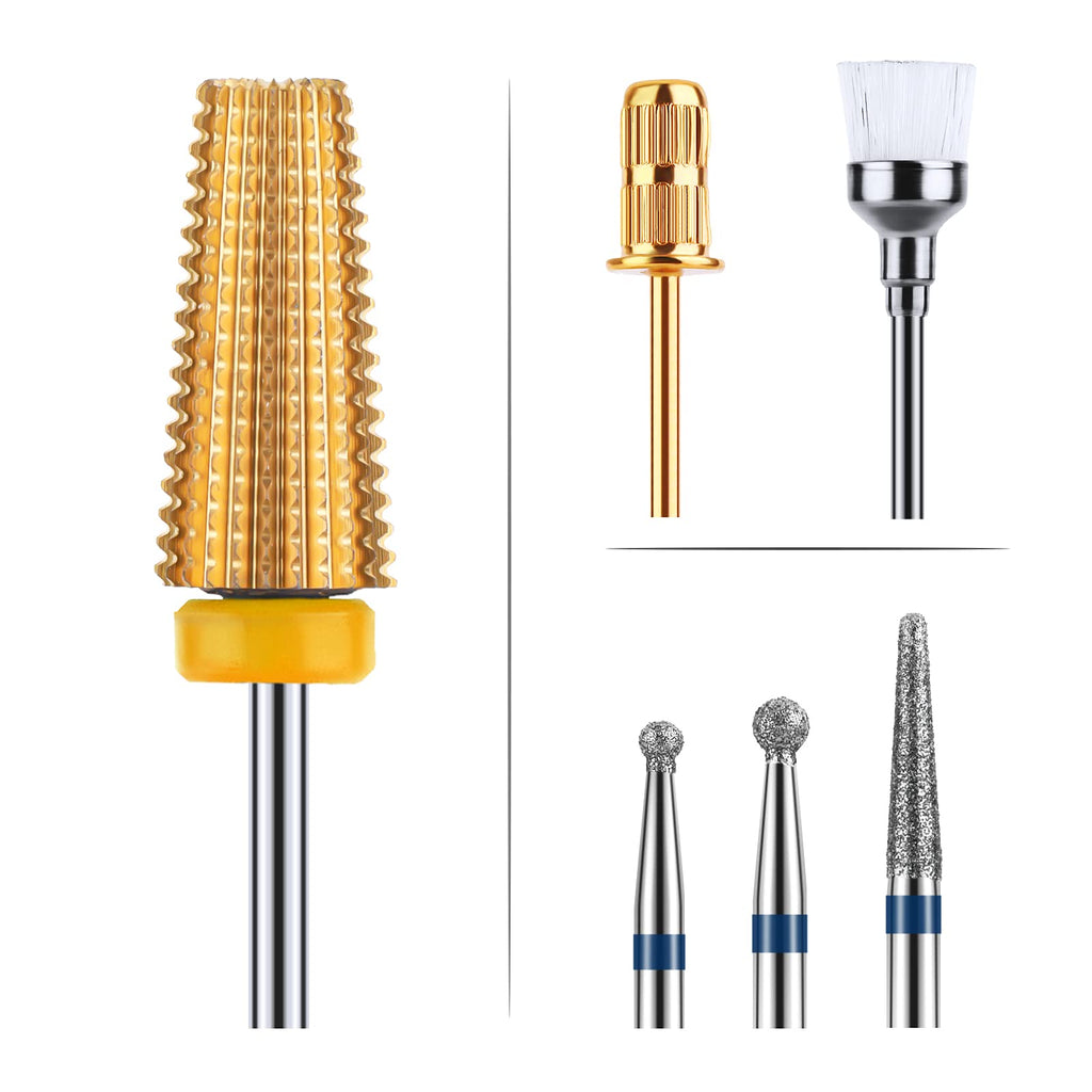 [Australia] - Nail Drill Bits, ZoCCee 5 in 1 Carbide Nail Bit Tapered Barrel Rotary Bit for Both Left and Right Handed 3/32" Professional Carbide Tungsten bits for Acrylic Nail Gel  (XF-Extra Feine, Yellow Base) XF-Extra Feine 