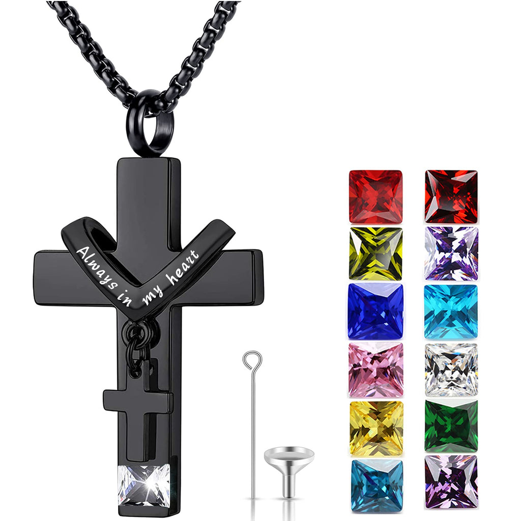[Australia] - YOUFENG Birthstones Urn Necklaces for Ashes Cross Cremation Pendant Urns for Human Ashes Memorial Keepsake Locket Jewelry April-birthstones 