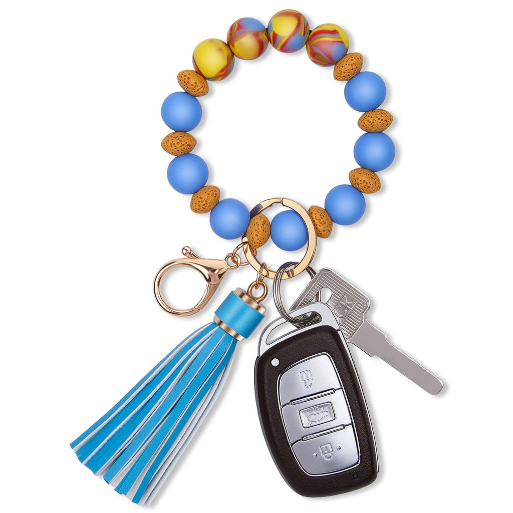 [Australia] - CYANB Silicone Key Ring Bracelet, Key Chains Beaded Keychain circle for Women Blue 