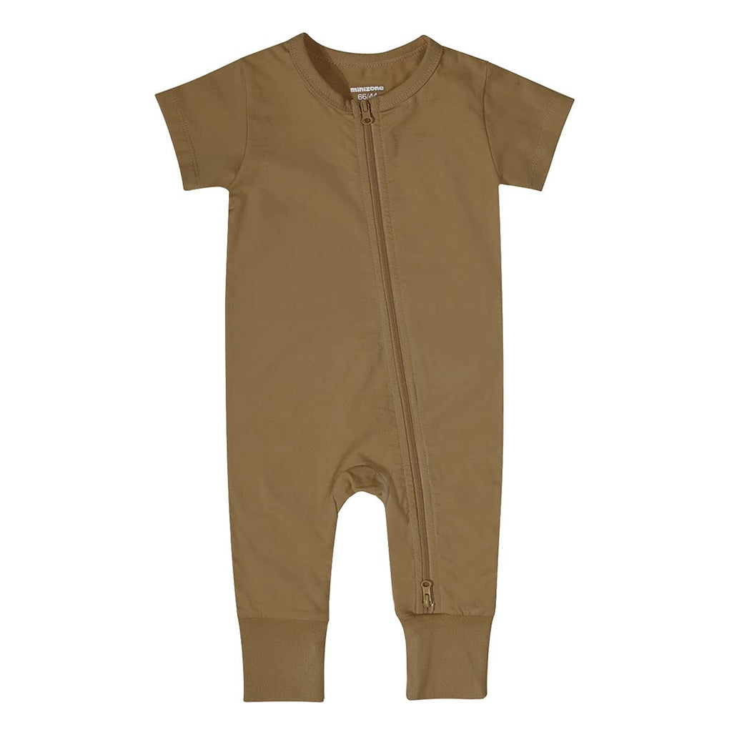 [Australia] - Baby Boys Girls Romper Jumpsuit Cotton Short Sleeve 2 Way Zipper Footless Pajamas Sleep and Play 3-24 Months Coffee 3-6 Months 