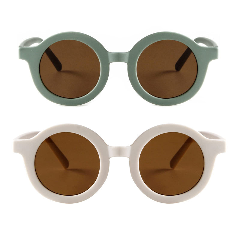 [Australia] - Kids Sunglasses Cute Round Glasses Shades for Little Girls Boys Children Gifts UV400 Protection Gafas De Sol Green+light Beige 