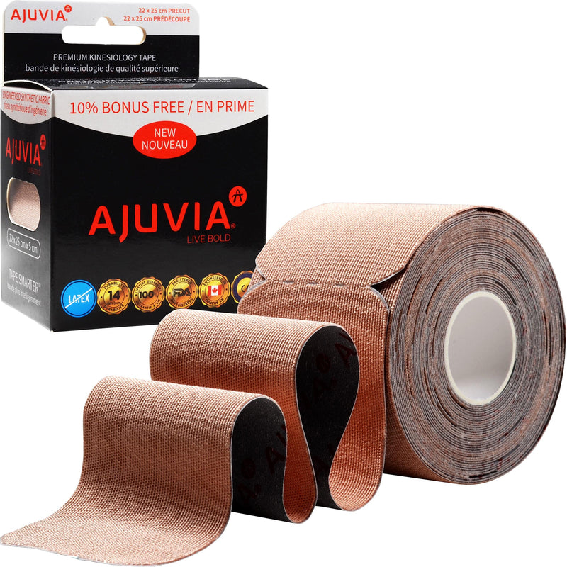 [Australia] - AJUVIA Kinesiology Tape - Lasts UP to 14 Days (22 Strips Precut, 2" x 10") Latex Free - Waterproof Athletic Tape - Elastic Sports Tape (Beige) Beige 
