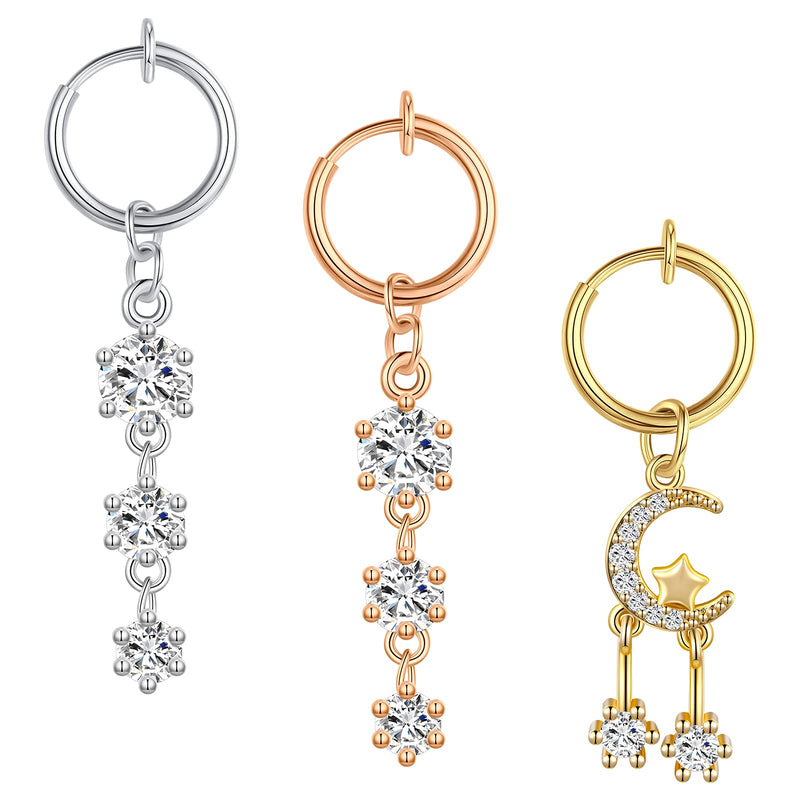 [Australia] - Mayhoop Clip on Belly Button Rings Fake Belly Piercing Non Piercing Navel Ring Silver Rose-Gold Gold 3Pcs Silver+Rose-gold+Gold 