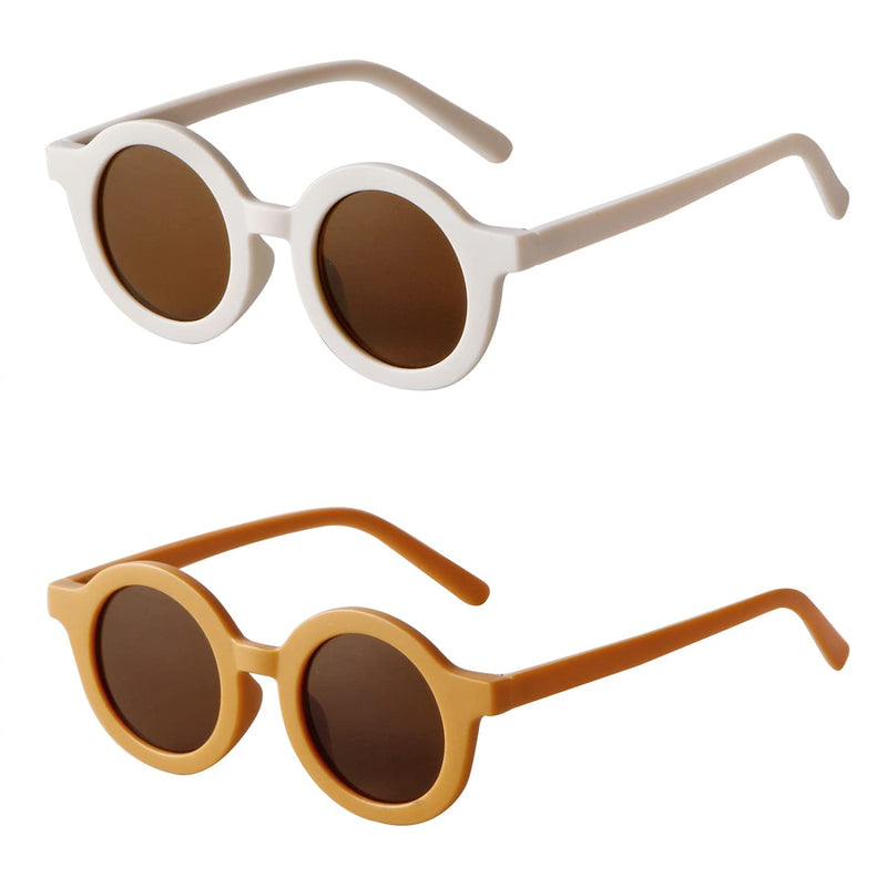 [Australia] - Kids Sunglasses Cute Round UV400 Protection Glasses for Boys Girls Age 1-7 2 Pack Cream+yellow 