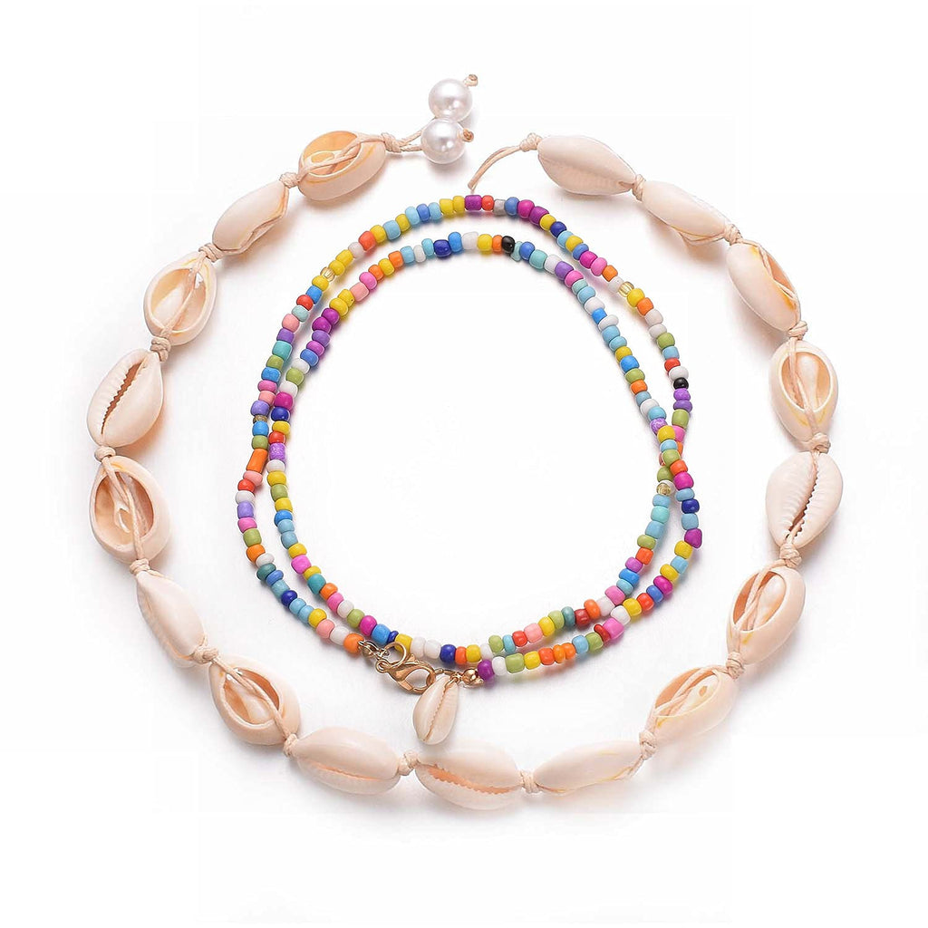 [Australia] - Aleasha Puka Chip Shells Necklace for Women Girls Hawaiian Handmade Cowrie Seashell Beach Necklaces Choker Jewelry Gifts Multi#01 