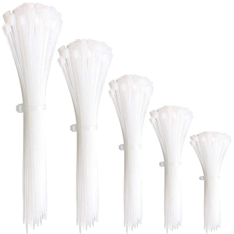[Australia] - Oksdown 300pcs White Zip Ties Assorted Sizes 4/6/8/10/12 Inch Clear Plastic cable ties from Small to Large Heavy Duty Nylon tie Wraps Multi-Purpose Variety Wire Ties 