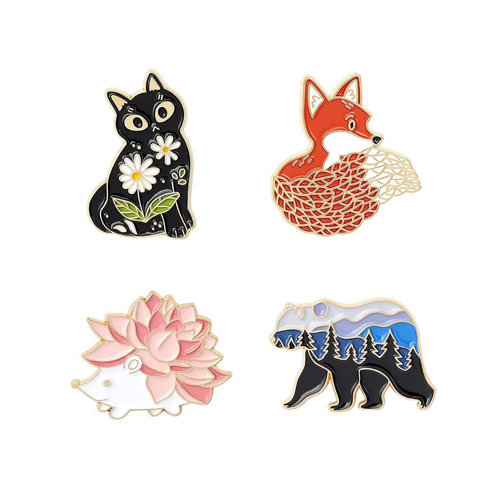 [Australia] - Novelty Brooch Enamel Pins Set Cartoon Animals Pins Decoration for Women Boys Girls Men Bag Jackets Hats Bear Fox Cat Hedgehog 