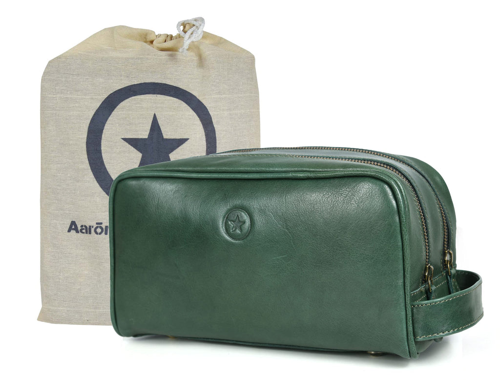 [Australia] - Aaron Leather Goods Leather Toiletry Bag for Men and Women Brown 10.5 Inch (Green) Green 