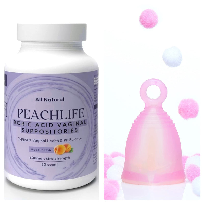 [Australia] - Peachlife Boric Acid Suppositories and Small Soft Menstrual Cup with Ring Pull 
