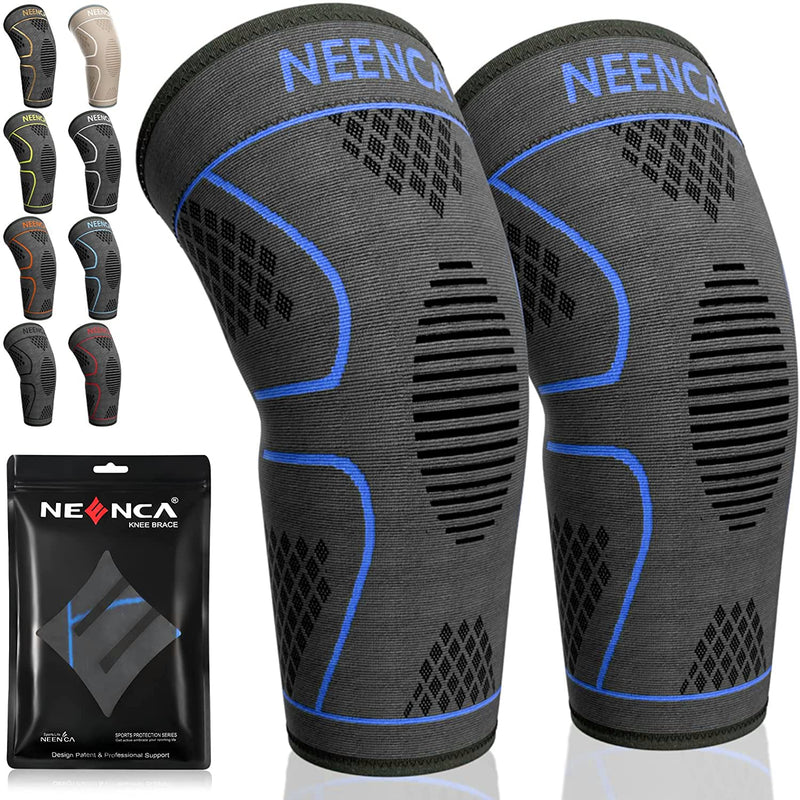 [Australia] - NEENCA 2 Pack Knee Brace, Knee Compression Sleeve Support for Knee Pain, Running, Work Out, Gym, Hiking, Arthritis, ACL, PCL, Joint Pain Relief, Meniscus Tear, Injury Recovery, Sports Large 2 Pack - Navy Blue 