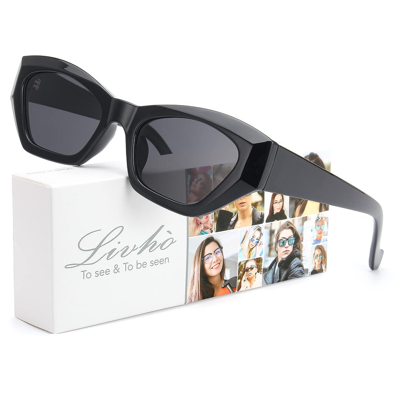 [Australia] - Livho Polarized Cat Eye Sunglasses for Women Men, Retro Fashion Sun Glare Glasses-UV Protection Bright Black 