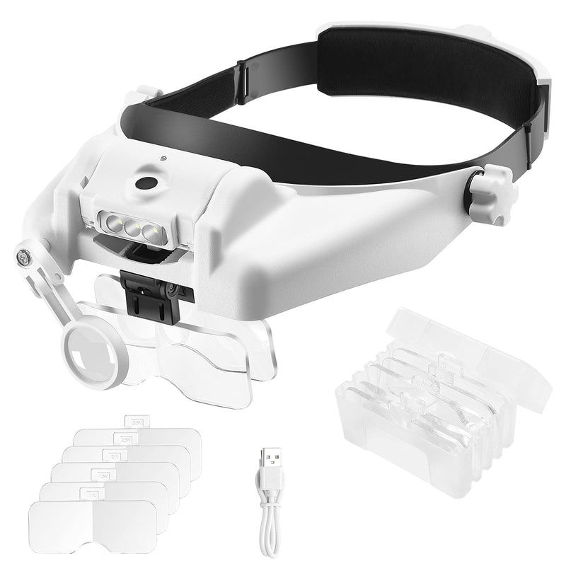 [Australia] - Elikliv Headband Magnifying Glass with Light 1X to 14X, Rechargeable Handsfree Head Mount Magnifier, 6 Detachable Lens Visor Loupe Tool for Close Work Reading Jewelry Craft Repair Cross Stitch STYLE 1 