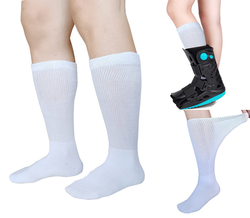 [Australia] - CIRZUEX Replacement Sock Liner for Walking Boot or Walker Brace Air Cam Walkers and Fracture Boot Orthopedics Socks Medical Mid Calves Sock 2 PairsWhite, one size 