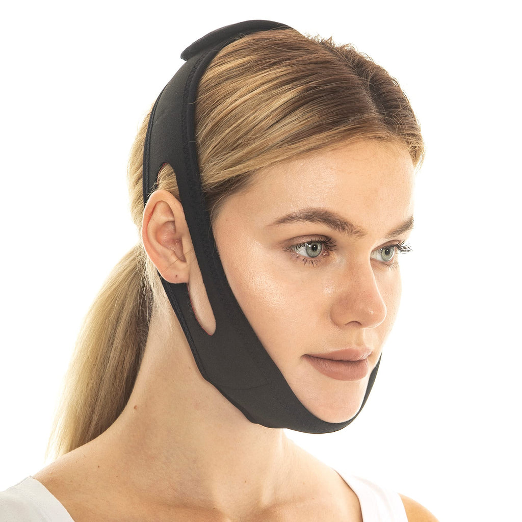 [Australia] - Double Chin Reducer Face Lifting Band, Anti Snoring and Face Slimming Chin Strap, Skin Tightening, Firming Belt (Black) Black 