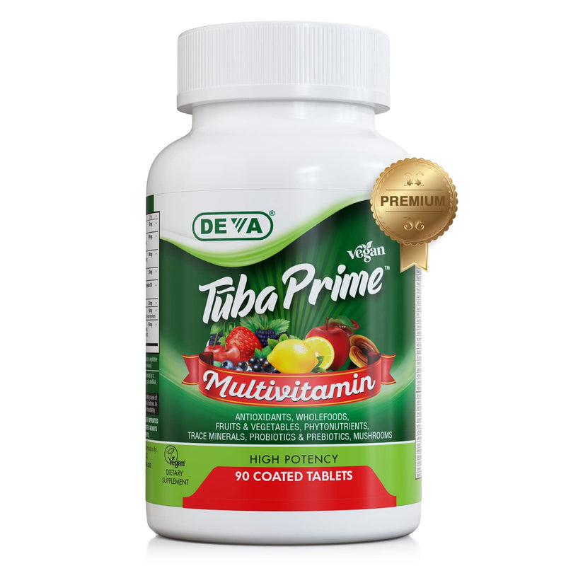 [Australia] - Deva Tuba Prime Vegan Multivitamin - High-Potency Vitamin and Mineral Dietary Supplement - Antioxidants, Fruit and Vegetable Blend, Super Mushrooms, Probiotics, Prebiotics, Seeds, Herbs - 90 Tablets Premium-Multivitamin 