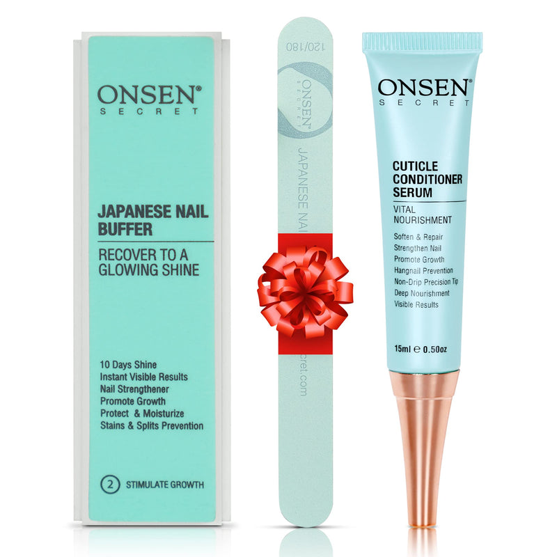 [Australia] - Onsen Secret Cuticle Cream Bundle, Double Sided Nail File 120/180 Grit, Cuticle Oil - Japanese Natural Healing Minerals Nail Care Serum. (15ml + Buffer + Nail File) 15ml + Buffer + Nail File 