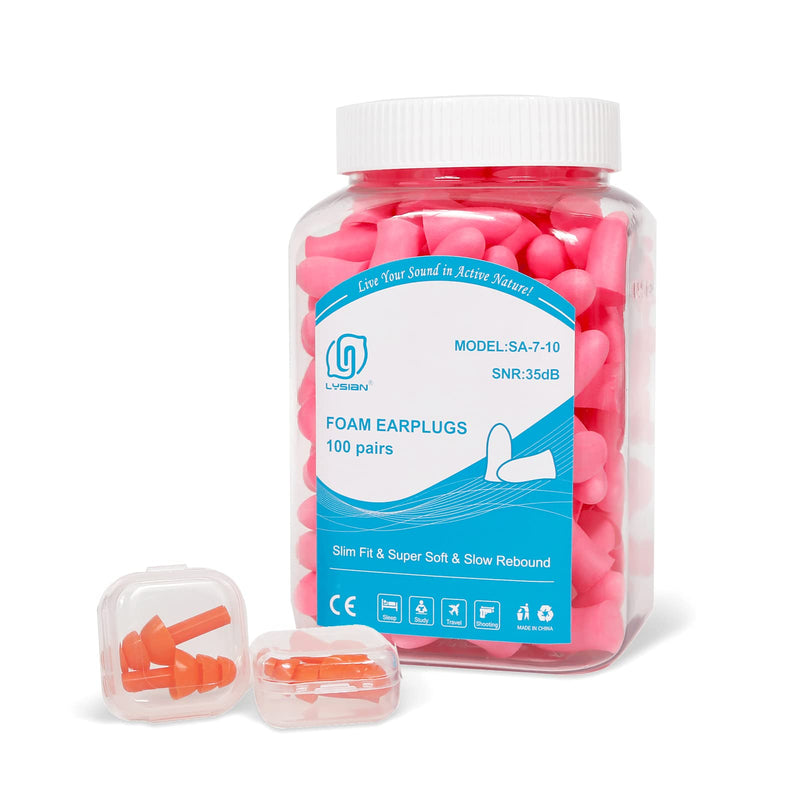 [Australia] - Slim Size Foam Ear Plugs for Small Ear Canals Women, Kids, 100 Pairs, 35dB SNR Noise Canceling Sound Blocking Reduction Earplugs for Sleeping, Snoring, Work, Shooting, Studying, Loud Noise, Pink 