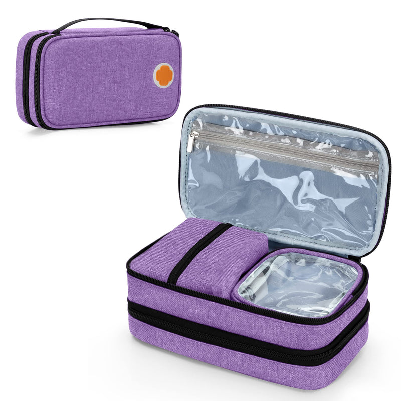 [Australia] - CURMIO Insulated Insulin Cooler Travel Case, Double Layer Diabetic Supplies Storage Bag with Detachable Pouches for Insulin Pens, Diabetic Medication and Ice Packs, Purple, Bag Only 