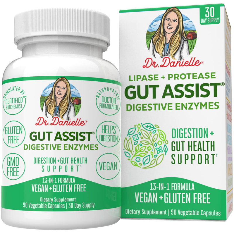 [Australia] - Gut Assist Digestive Enzymes Supplement to Aid in Breaking Down Proteins, Fats, and Carbohydrates for Digestion, Vegetarian Formula for Better Digestion & Lactose Absorption with Amylase & Protease 