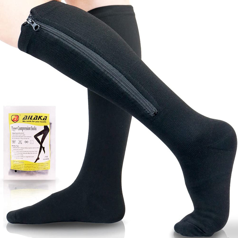 [Australia] - Ailaka Medical 15-20 mmHg Zipper Compression Socks Women Men Large/X-Large (1 Pair) Black 