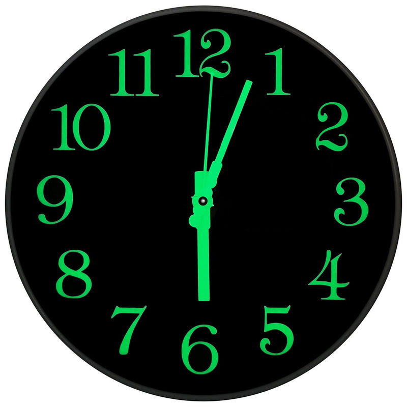 [Australia] - JoFomp Glow in The Dark Clock, 12" Non-Ticking Silent Luminous Wall Clock, Battery Operated Modern Quartz Clocks, Easy to Read for Home Kitchen Office Bedroom Black （style 2） 