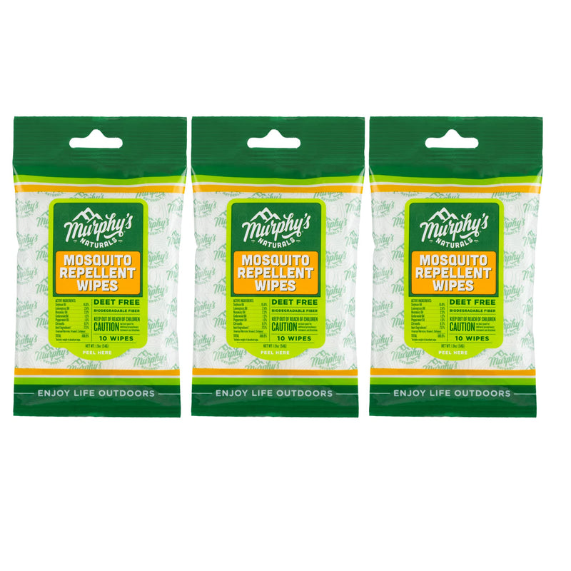 [Australia] - Murphy's Naturals Mosquito Repellent Wipes | DEET Free | Made with Plant Based Essential Oils | Includes Citronella + Lemongrass | Easy to Use | Great for Family | Travel Sized | 10 Wipes | 3-Pack 