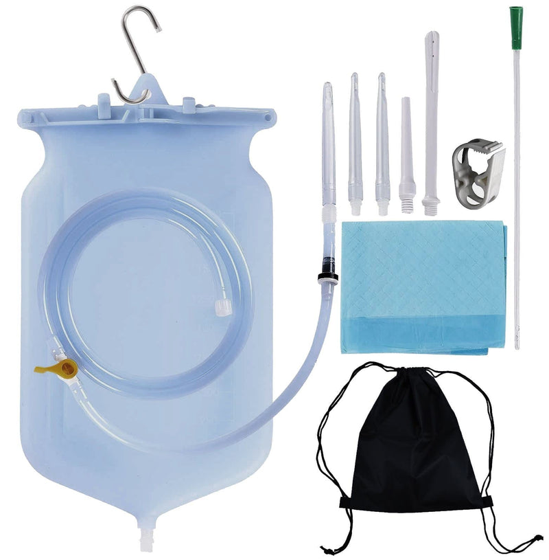 [Australia] - Sealable Silicone Enema Bag Kit 6Pcs Enema Nozzle Tips Colon Tube Replacement for Colon Cleansing Constipation Women Men, Clear Coffee Enema Kit Hot Water Bottle Bucket Douche Bag Backflow Prevention 
