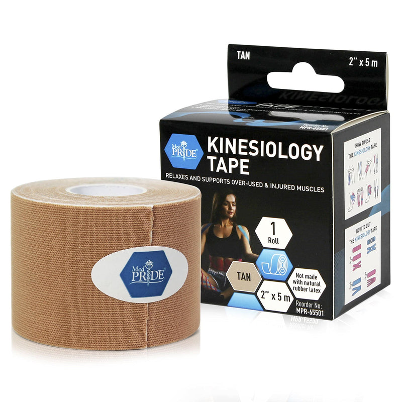 [Australia] - Medpride Kinesiology Tape - Latex-Free Athletic Tape for Pain Relief, Injured Muscle Support- Therapeutic Sports Tape Stabilizes Knee, Muscle & Joints- 1 Uncut Tape Roll [2” x 16.4 Feet] Tan 