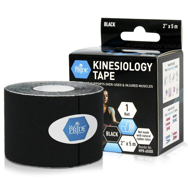 [Australia] - Medpride Kinesiology Tape - Latex-Free Athletic Tape for Pain Relief, Injured Muscle Support- Therapeutic Sports Tape Stabilizes Knee, Muscle & Joints- 1 Uncut Tape Roll [2” x 16.4 Feet] Black 