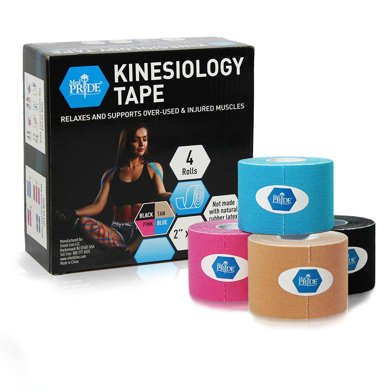 [Australia] - Medpride Kinesiology Tape – 4 Rolls Latex-Free Athletic Tape for Pain Relief, Injured Muscle Support - Therapeutic Sports Tape Stabilizes Knee, Muscle & Joints – 4 Uncut Rolls [2” x 16.4 Feet] 