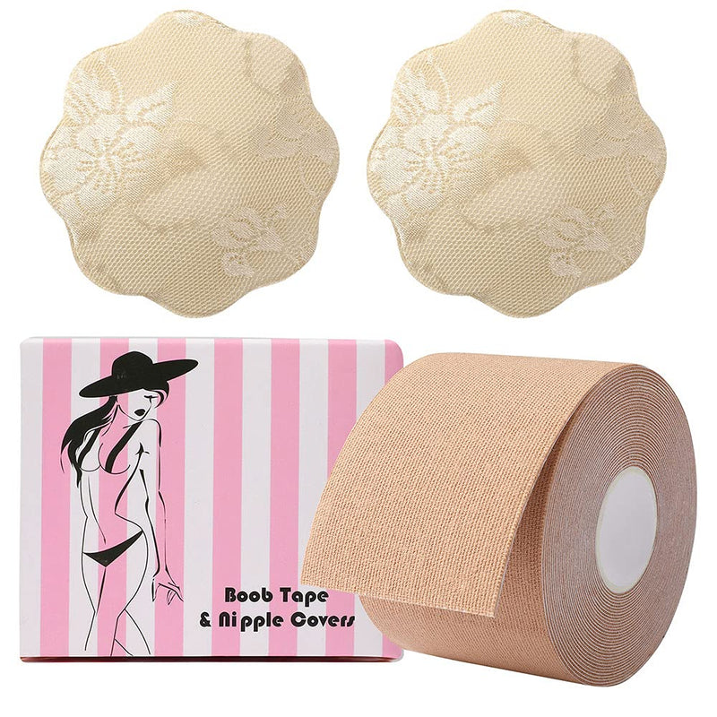 [Australia] - Okela Breast Lift Tape, Sweat Proof Bob Tape Body Tape for All Breast, Instant Boobytape Lift Athletic Tape Kinesiology Tape with Reusable Lace Breast Cover (Nude) Nude 