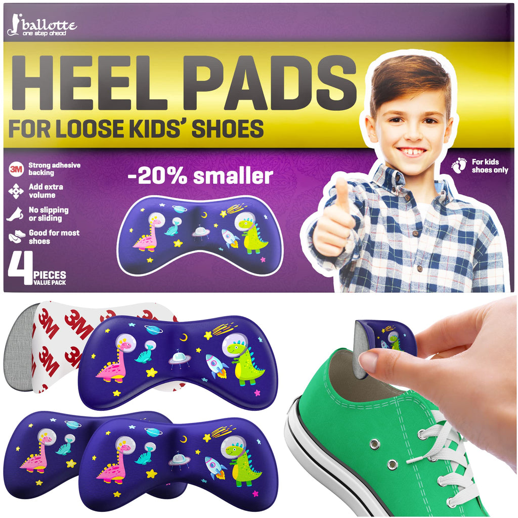 [Australia] - 4 Soft Heel Pads for Loose Shoes [Kids Shoe Inserts Improve Shoe Fit] Prevent Skin Rubbing and Blister, Extra Sticky Dinosaur Heel Cushion for Girls and Boys School Shoes, Toddler Shoes Blue Dinos 